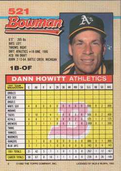 1992 Bowman #521 Dann Howitt Back