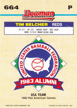 1992 Bowman #664 Tim Belcher Back