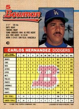 1992 Bowman #5 Carlos Hernandez Back