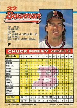 1992 Bowman #32 Chuck Finley Back