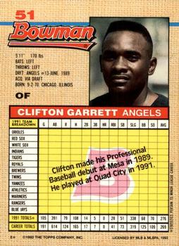 1992 Bowman #51 Clifton Garrett Back