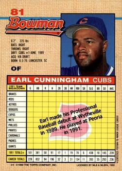 1992 Bowman #81 Earl Cunningham Back