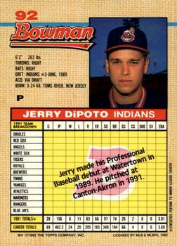 1992 Bowman #92 Jerry DiPoto Back