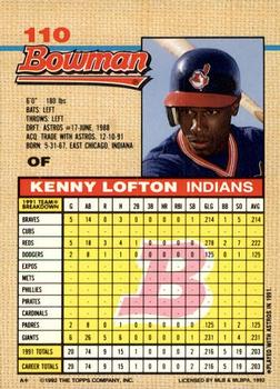 1992 Bowman #110 Kenny Lofton Back