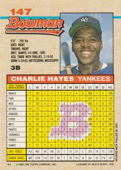 1992 Bowman #147 Charlie Hayes Back