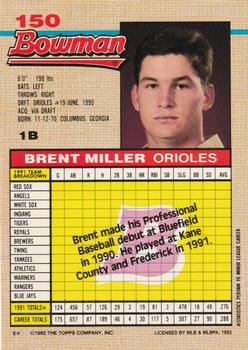 1992 Bowman #150 Brent Miller Back