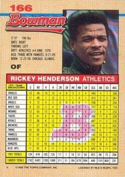 1992 Bowman #166 Rickey Henderson Back