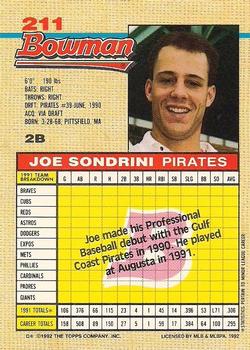 1992 Bowman #211 Joe Sondrini Back