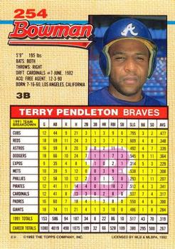 1992 Bowman #254 Terry Pendleton Back