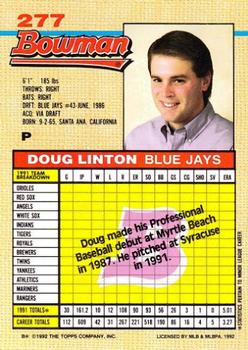 1992 Bowman #277 Doug Linton Back