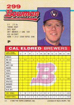 1992 Bowman #299 Cal Eldred Back