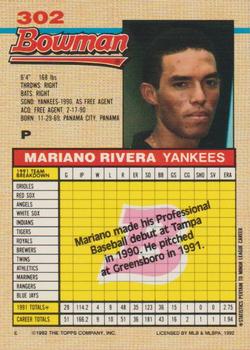 1992 Bowman #302 Mariano Rivera Back