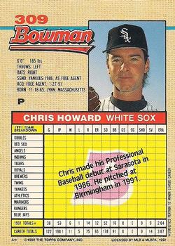 1992 Bowman #309 Chris Howard Back