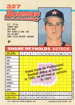 1992 Bowman #327 Shane Reynolds Back