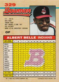 1992 Bowman #329 Albert Belle Back