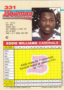 1992 Bowman #331 Eddie Williams Back