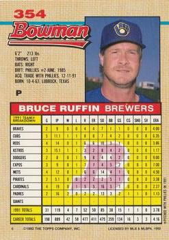 1992 Bowman #354 Bruce Ruffin Back