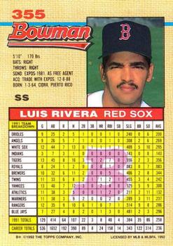 1992 Bowman #355 Luis Rivera Back