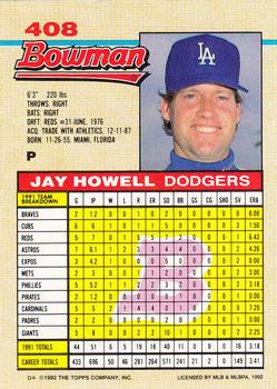 1992 Bowman #408 Jay Howell Back