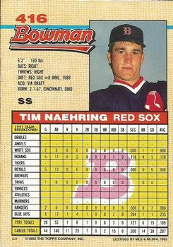 1992 Bowman #416 Tim Naehring Back