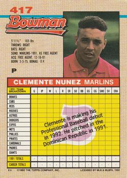 1992 Bowman #417 Clemente Nunez Back