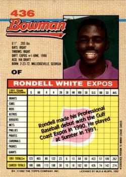 1992 Bowman #436 Rondell White Back
