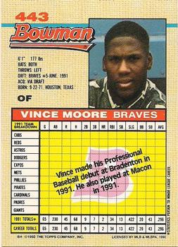 1992 Bowman #443 Vince Moore Back