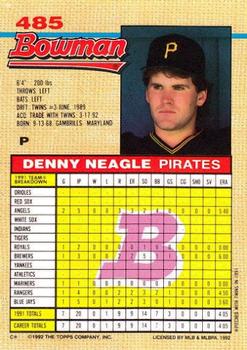 1992 Bowman #485 Denny Neagle Back