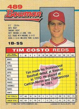 1992 Bowman #489 Tim Costo Back
