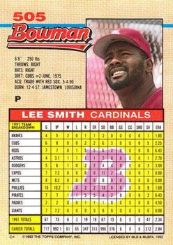 1992 Bowman #505 Lee Smith Back