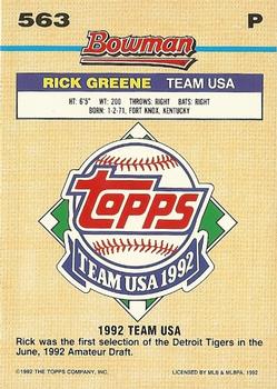 1992 Bowman #563 Rick Greene Back