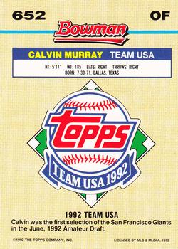 1992 Bowman #652 Calvin Murray Back