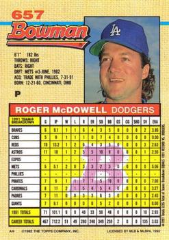 1992 Bowman #657 Roger McDowell Back