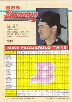 1992 Bowman #685 Mike Pagliarulo Back