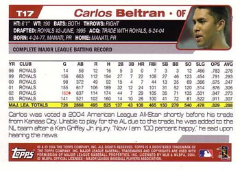 2004 Topps Traded & Rookies #T17 Carlos Beltran Back