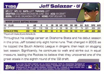 2004 Topps Traded & Rookies #T186 Jeff Salazar Back