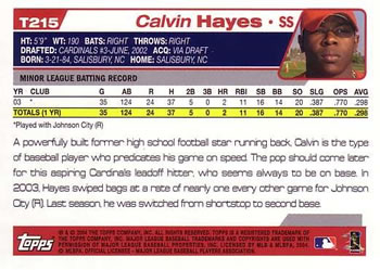 2004 Topps Traded & Rookies #T215 Calvin Hayes Back