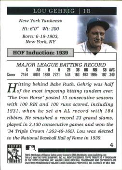 2004 Topps Tribute HOF #4 Lou Gehrig Back
