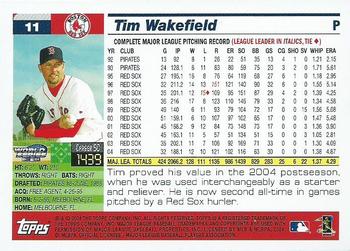 2004 Topps World Champions Boston Red Sox #11 Tim Wakefield Back