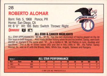 1992 Donruss #28 Roberto Alomar Back