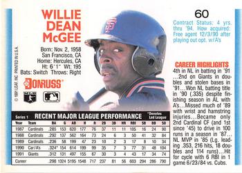 1992 Donruss #60 Willie McGee Back