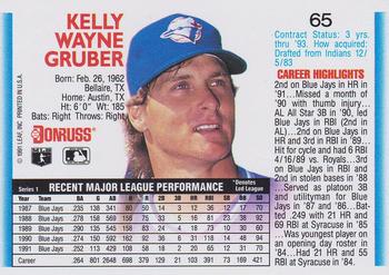 1992 Donruss #65 Kelly Gruber Back