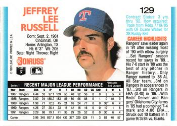 1992 Donruss #129 Jeff Russell Back