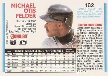 1992 Donruss #182 Mike Felder Back