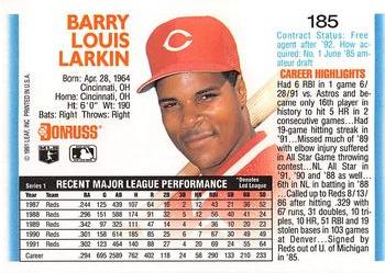 1992 Donruss #185 Barry Larkin Back