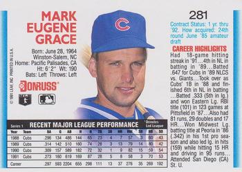 1992 Donruss #281 Mark Grace Back