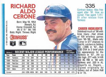 1992 Donruss #335 Rick Cerone Back