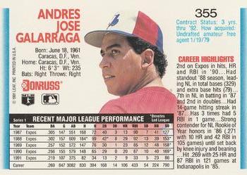 1992 Donruss #355 Andres Galarraga Back