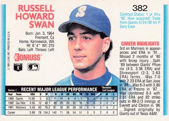 1992 Donruss #382 Russ Swan Back