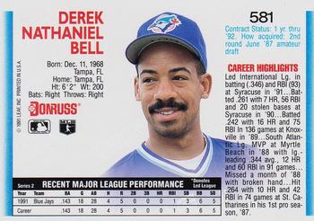 1992 Donruss #581 Derek Bell Back
